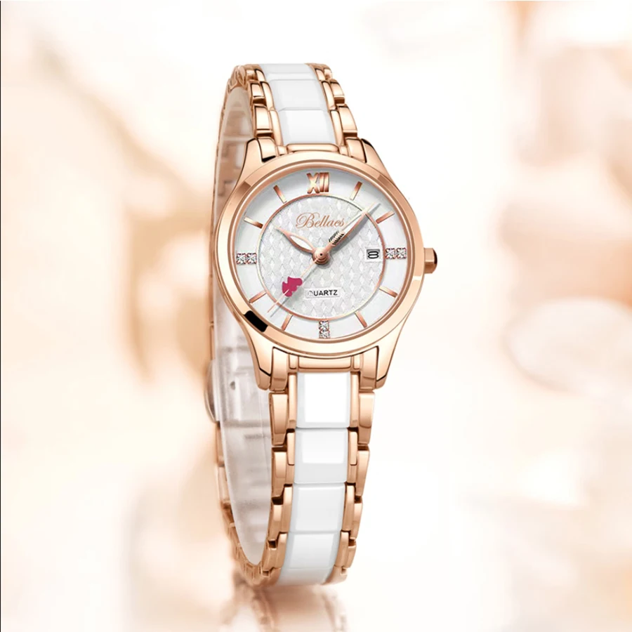 ساعة نسائية عصرية بمؤشر قلب دائري من الفولاذ المقاوم للصدأ كوارتز مقاومة للماء هدية