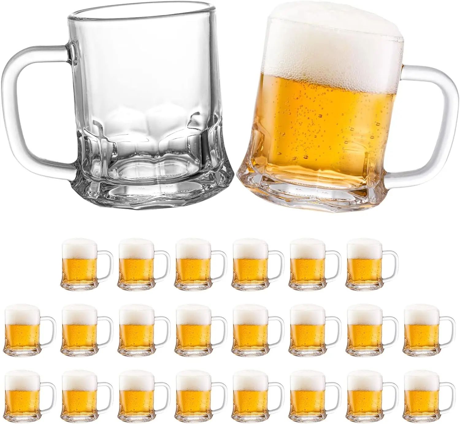 

Set of 24 Mini Beer Mugs, 5oz Heavy Base Glass Steins with Handle, Tasting Glasses for Parties