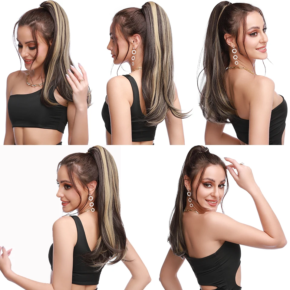 S-noilite 22inch Synthetic Claw Clip On Ponytail Hair Extension Women Fake Ponytail Hairpiece Of Special Hair Tail Design