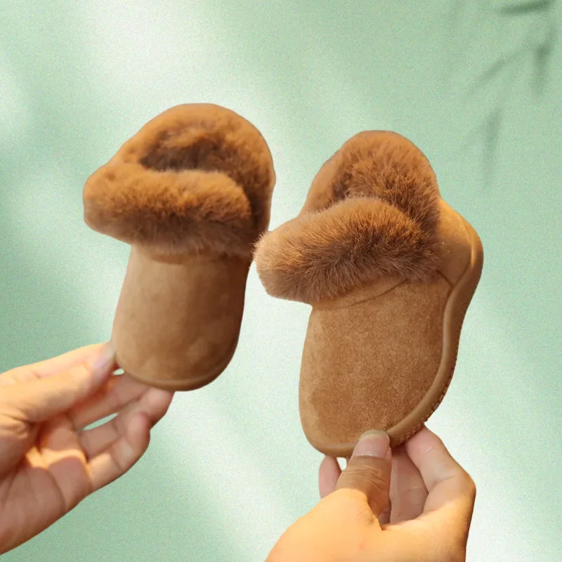 

Зимние детские зимние сапоги для первых ходунков, плюшевая теплая обувь с мягкой подошвой для маленьких детей среднего и большого возраста