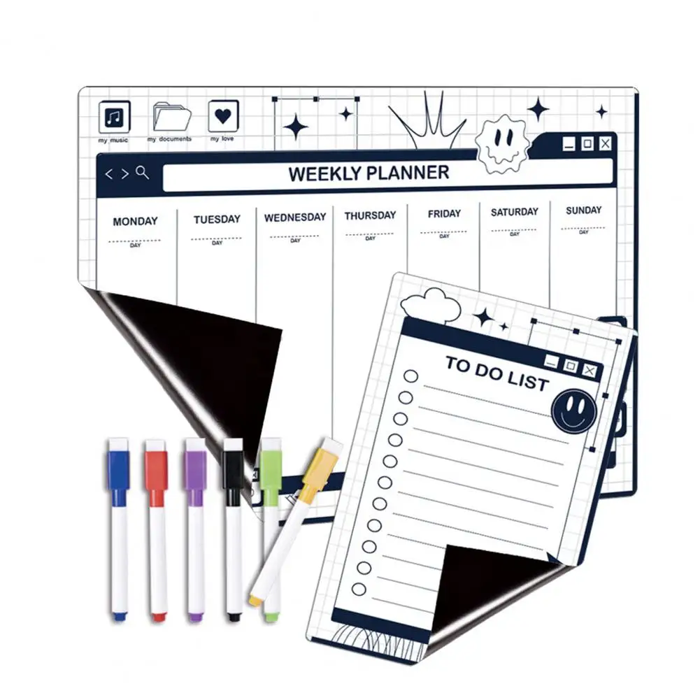 Magnetic Weekly Planner Fridge Calendar Whiteboard Efficient Weekly Planning Scratch-proof Magnetic Fridge Calendar Kit