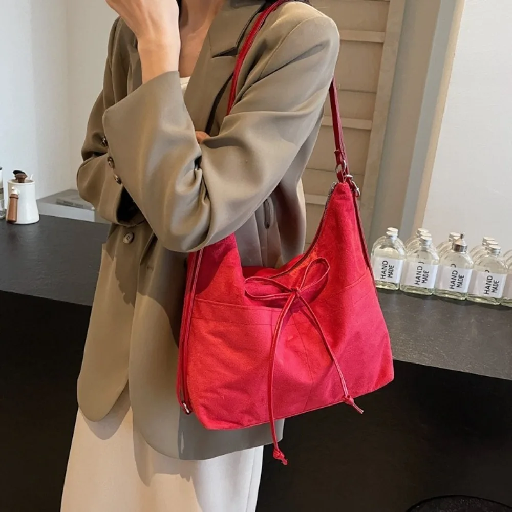 

Модный большой вместительный рюкзак с бантом в корейском стиле, однотонная замшевая сумка на плечо, многофункциональная кожаная сумка через плечо для покупок