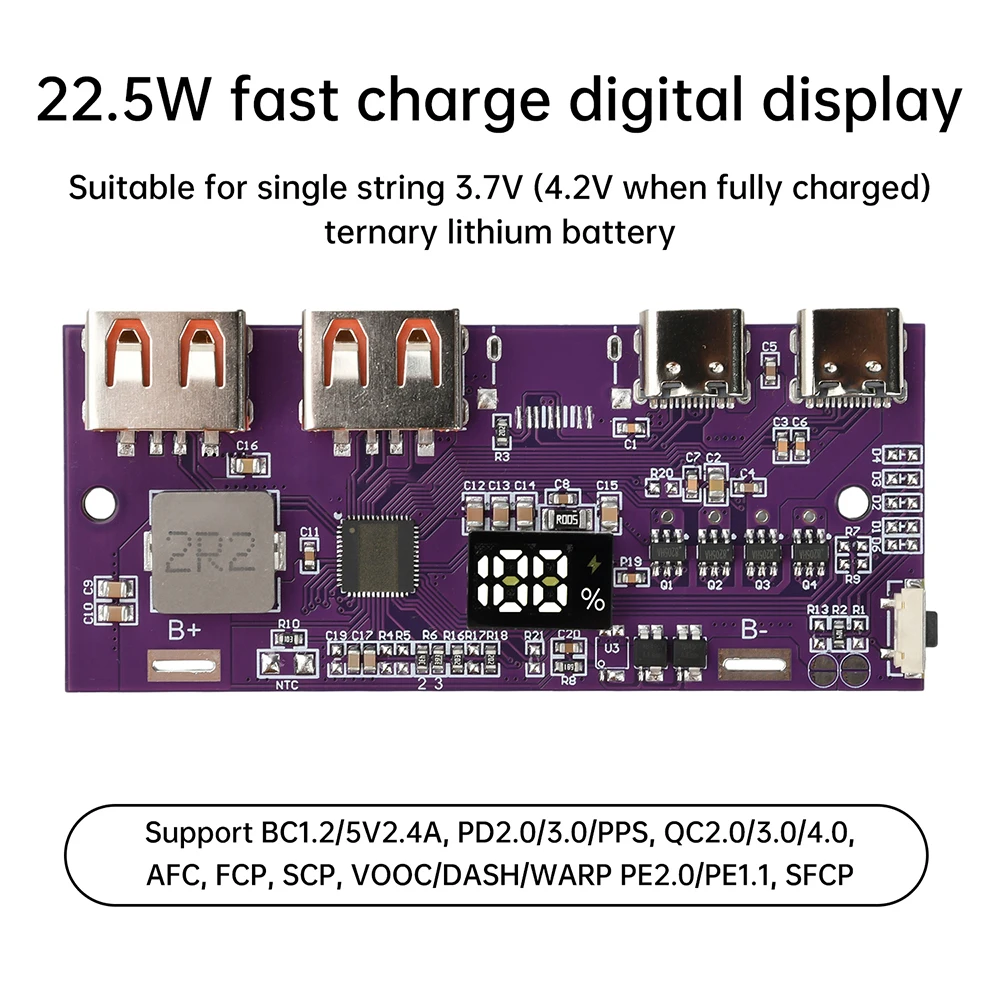 22.5W  QC4.0 PD3.0 Fast Charging USB Mobile Power Bank Mobile Power Module 3.7V Lithium Ternary Circuit Protection VOOC SPC