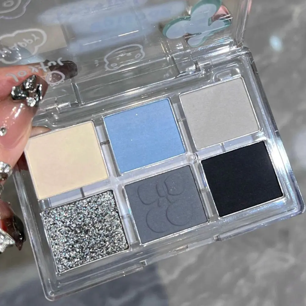 Palette di ombretti impermeabili a 6 colori Ombretto affumicato nero blu a lunga durata Evidenziatore Illumina i pigmenti degli occhi Cosmetici