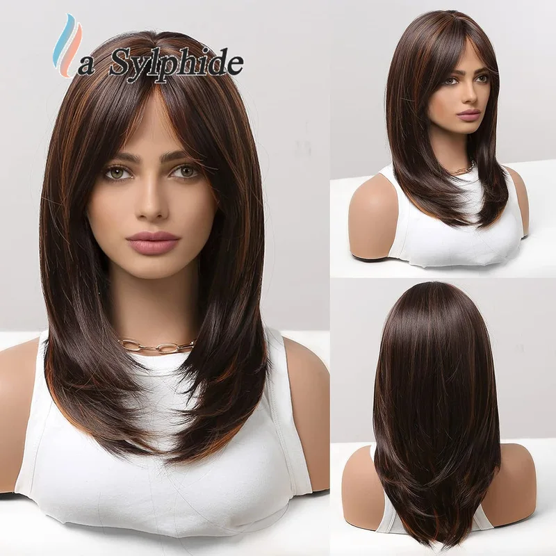 Women's European and American style synthetic fiber high-temperature fiber medium-long hair wig