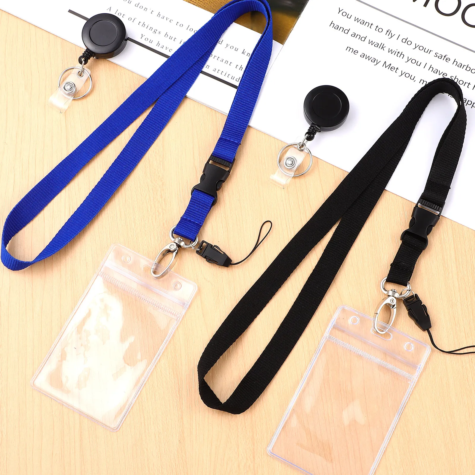 

2Sets Transparent Id Card Holder PVC Badge Protector Sleeve Detachable Lanyard Buckle Office School Name Tag Holder