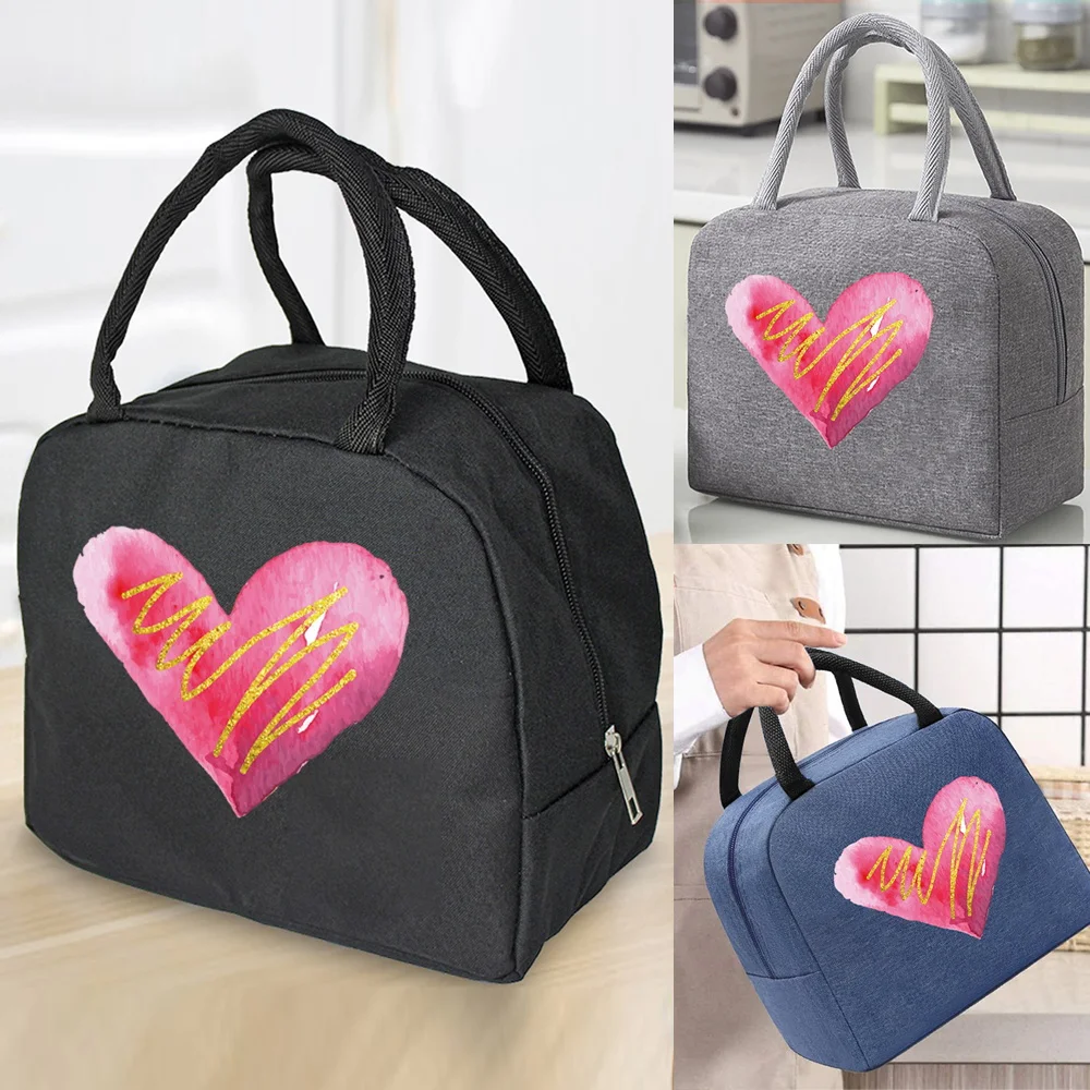 

Lunch Insulated Bag for Kids Portable Meals Thermal Food Picnic Bags pink Love Pattern Handbags Organizern Unisex Bag Tote