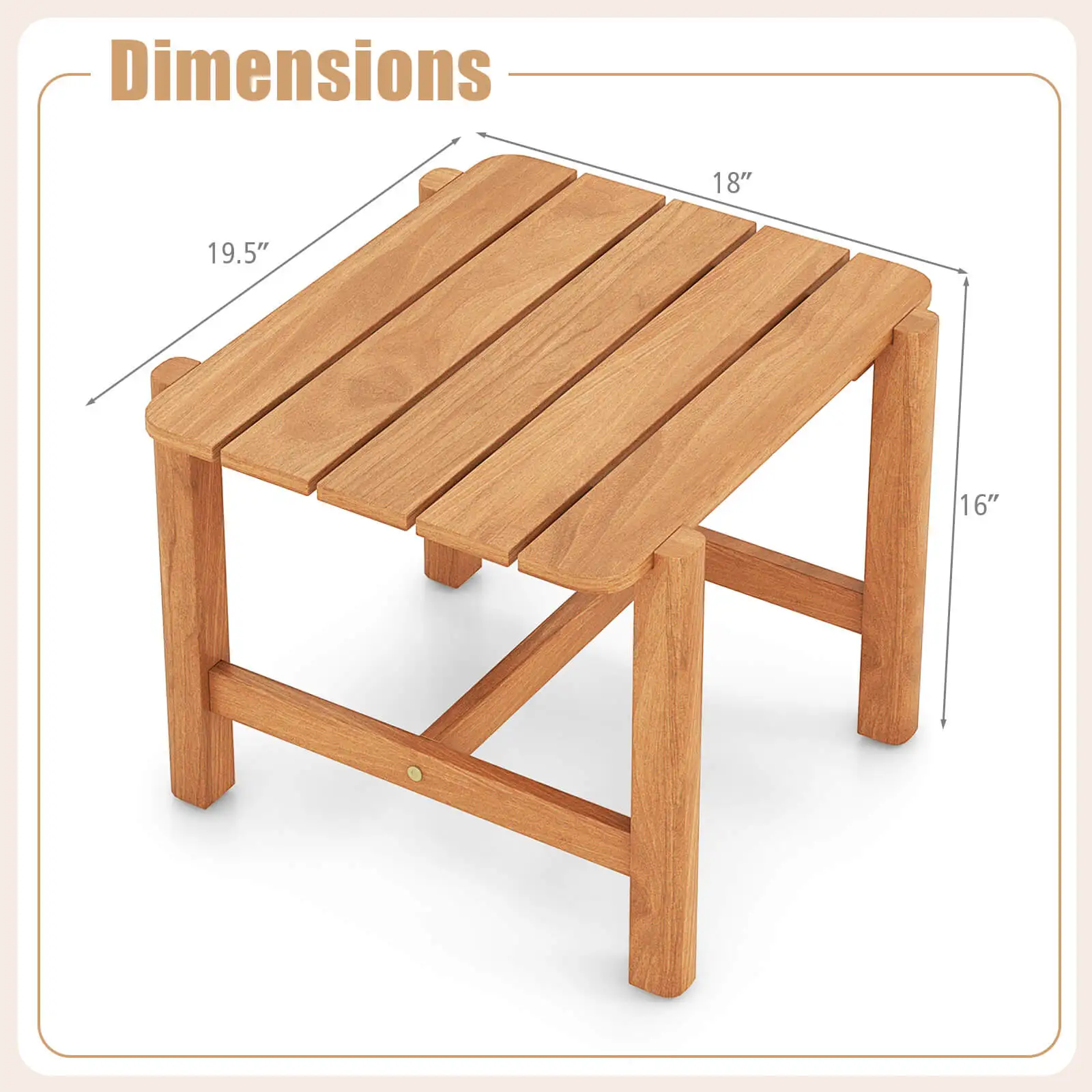 Patio Teak Wood Side Table with Slatted Tabletop Small Coffee Table for Porch