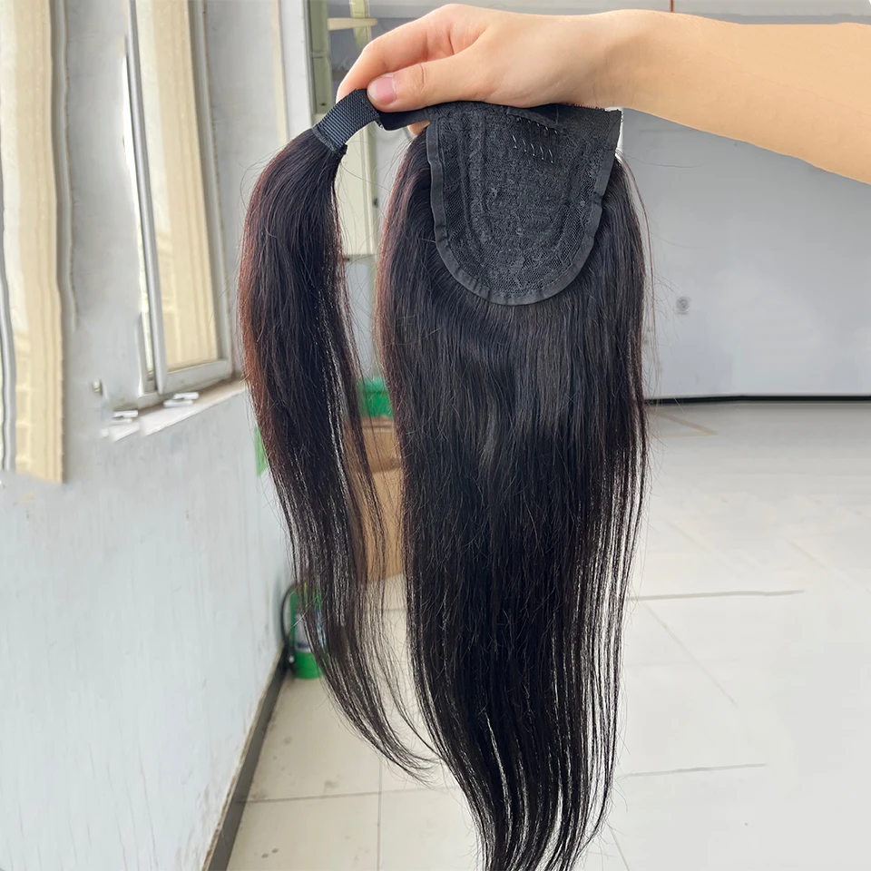 Wrap Around Long Straight Ponytail Human Hair Remy Hair Extensions Malaysia Hair Extensions Clip Ins Natural Color Hairpiece