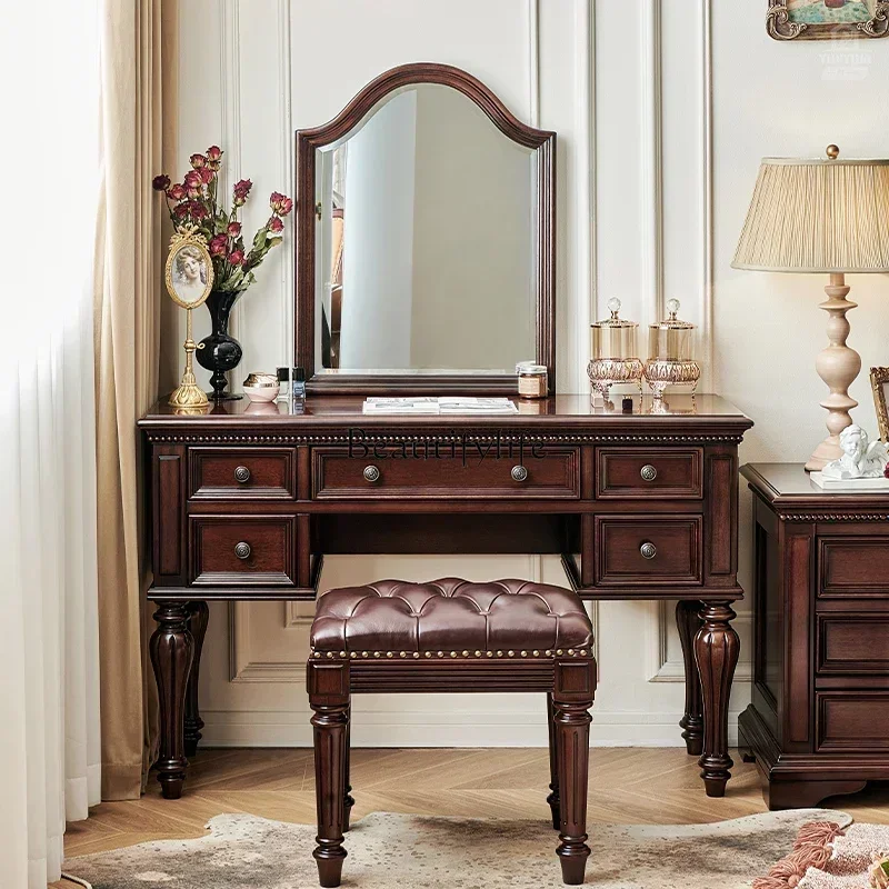 

ls 35American solid wood dresser full solid wood gold silk teak makeup table retro style
