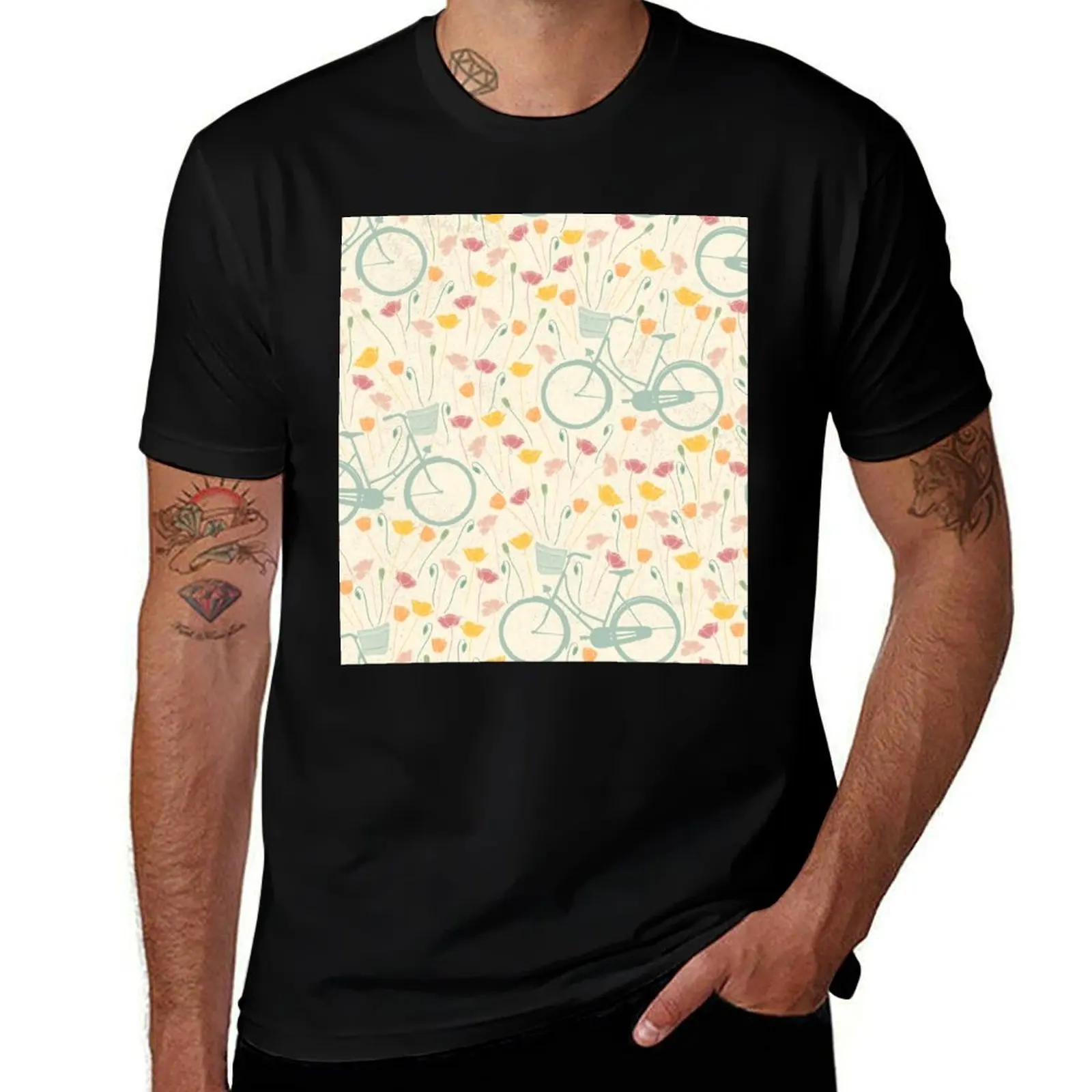 

Bikes and flowers pattern T-Shirt funny t shirts man essential t shirt t shirts for man graphic tees T-Shirt