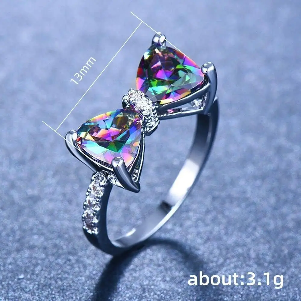 Multi-colored CZ Bow Rings for Women Fancy Bride Wedding Ceremony Party Finger-ring Nice Gift Fashion Jewelry
