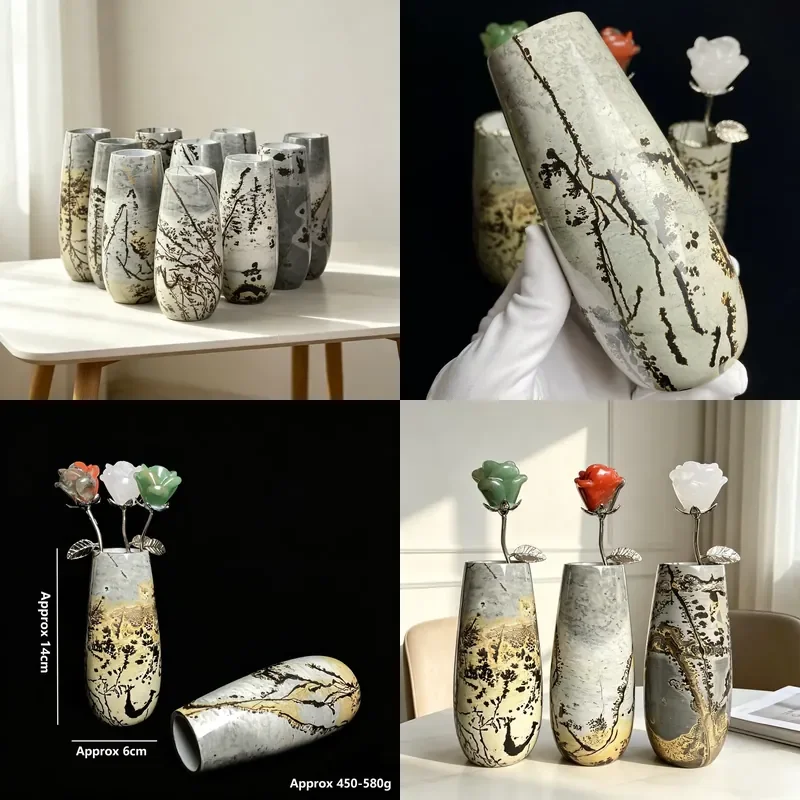 for Wholesale Exquisite Jasper Stone Carving Vase Living Room Feng Decoration Collection