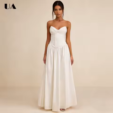 ULBYANRY Elegant Satin Sweetheart Neck Lace-up Prom Dress, Customized A-line Sleeveless Evening Dress, Solid Pleated Party Dress