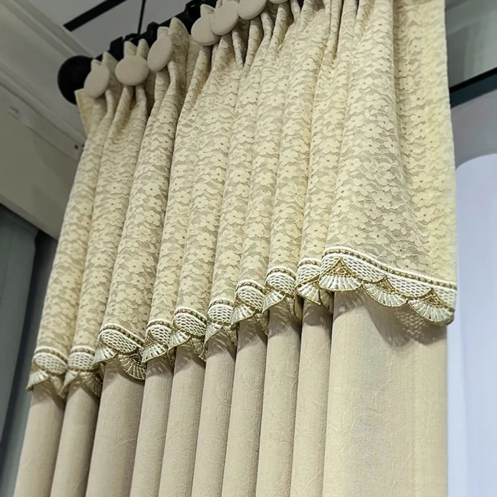 Blackout Chenille Custom Made Modern Lace Curtains for Living Room Bedroom with Decorative Head Thermal Insulated Window Drapes