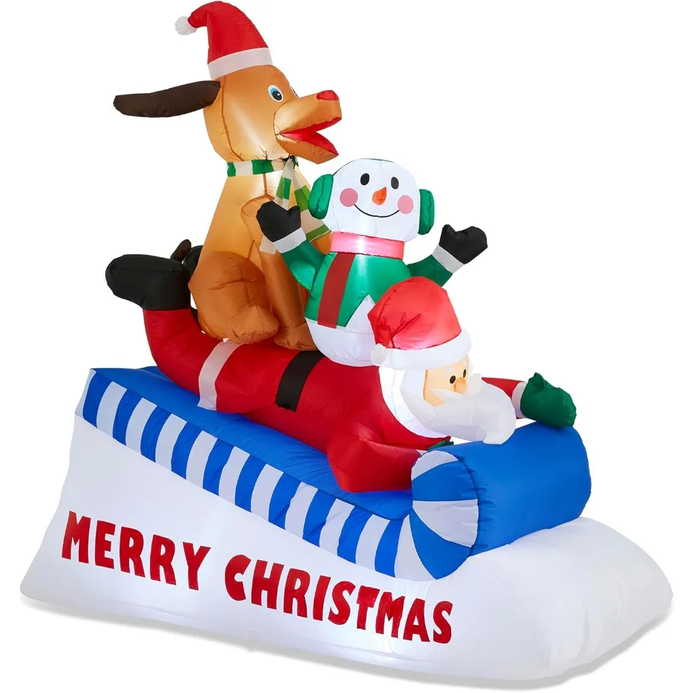 

6FT Inflatable Skiing Santa with Snowman and Dog, LED Christmas Yard Decoration, Animated Outdoor Indoor Xmas Decor