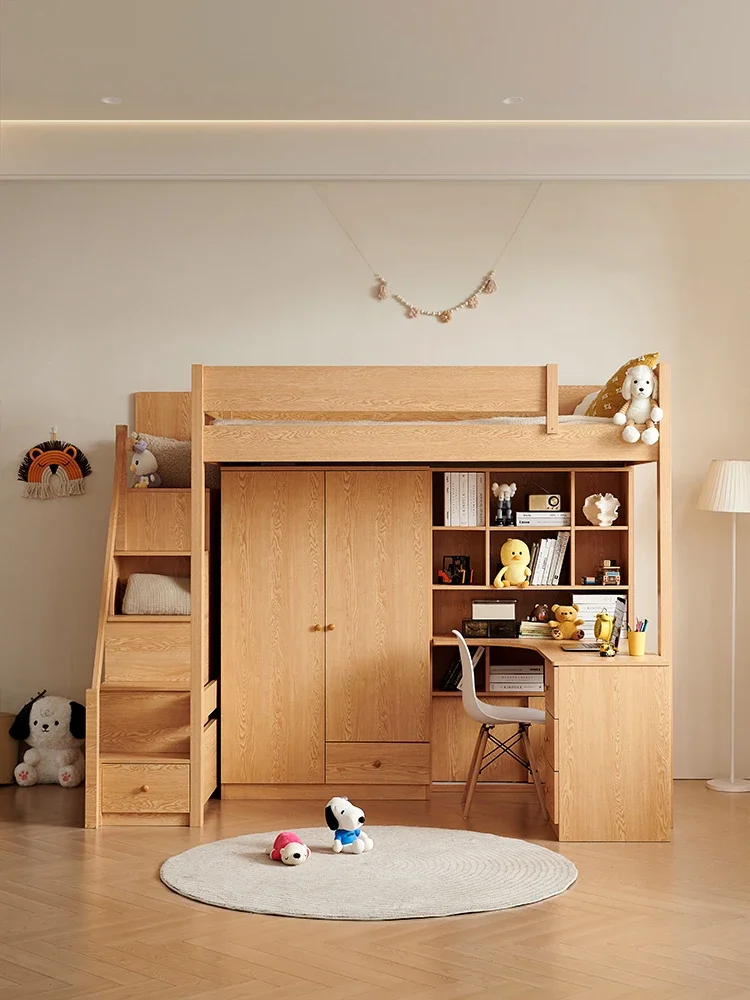 

Solid wood bunk bed, high and low multi-functional combination, go to bed and get off the table