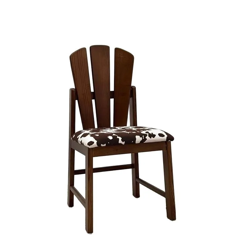 Medieval French retro solid wood home dining chair, simple Nordic makeup back chair