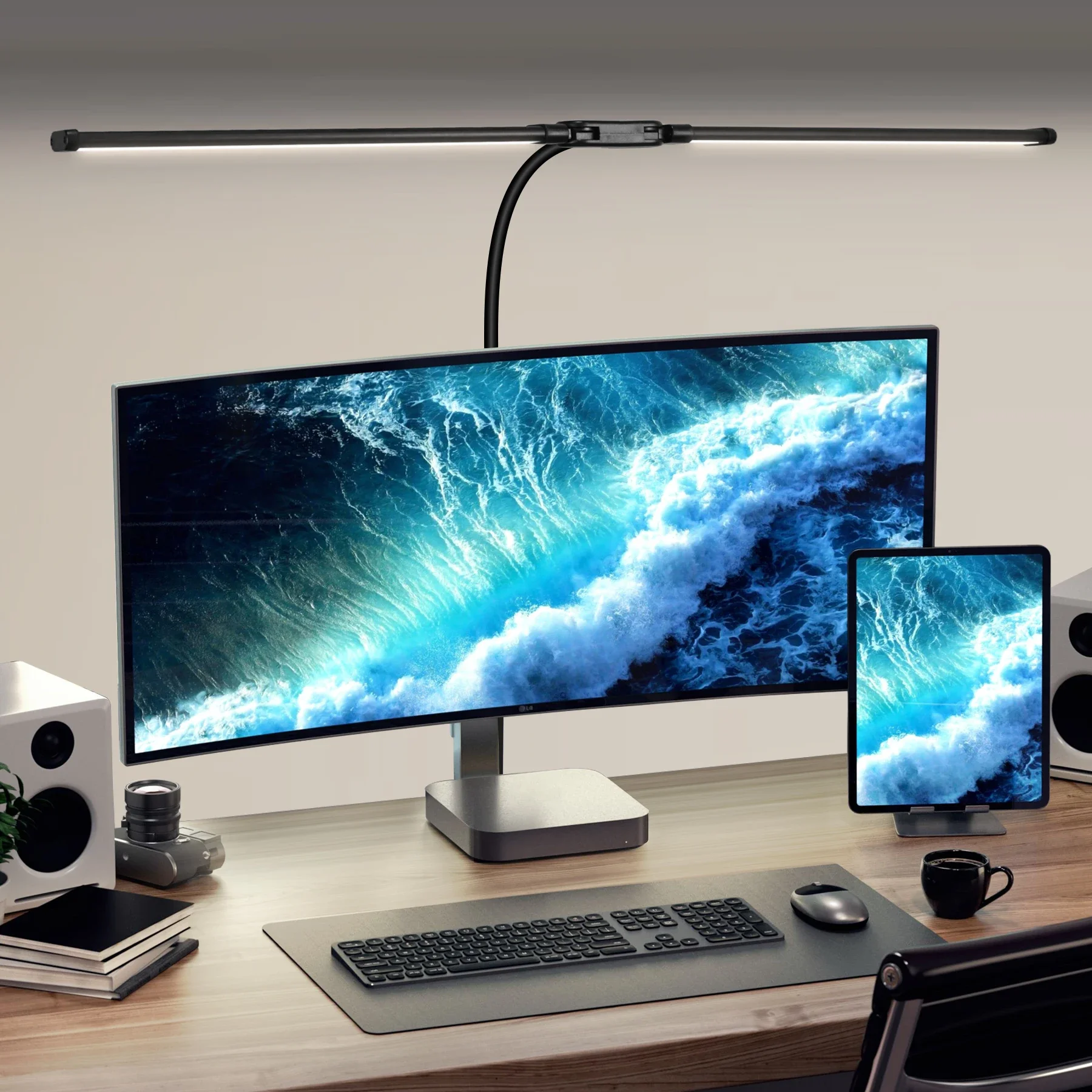 Double Head LED Desk Lamps Led Computer Monitor Light Stepless Dimmable USB Table Lamp for Office Study Reading Lighting Fixture