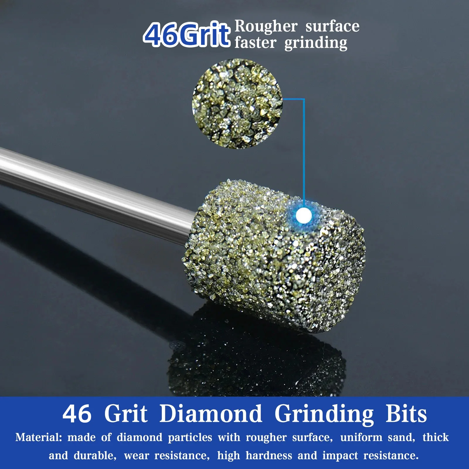 12 Stück Diamant-Schleiffräser, Körnung 46, 1/8" Schaft für Rotationswerkzeuge, zum Schleifen und Schnitzen von Stein, Glas, Keramik und Jade – Detail 2