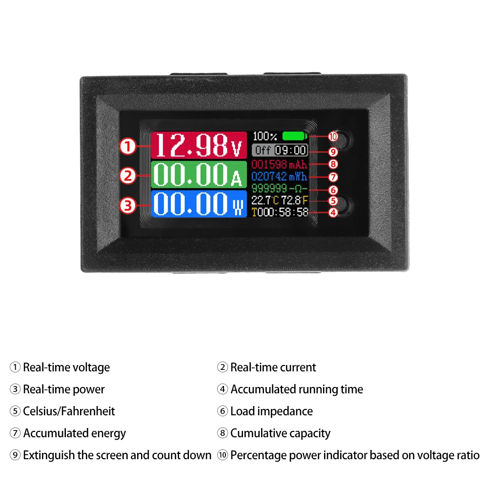 DC 4–30 V 10 A Multifunktions-Netzteil, Spannung, Strom, Messgerät mit 0,96 Zoll Farbbildschirm, 9-in-1-Niederspannungsprüfer