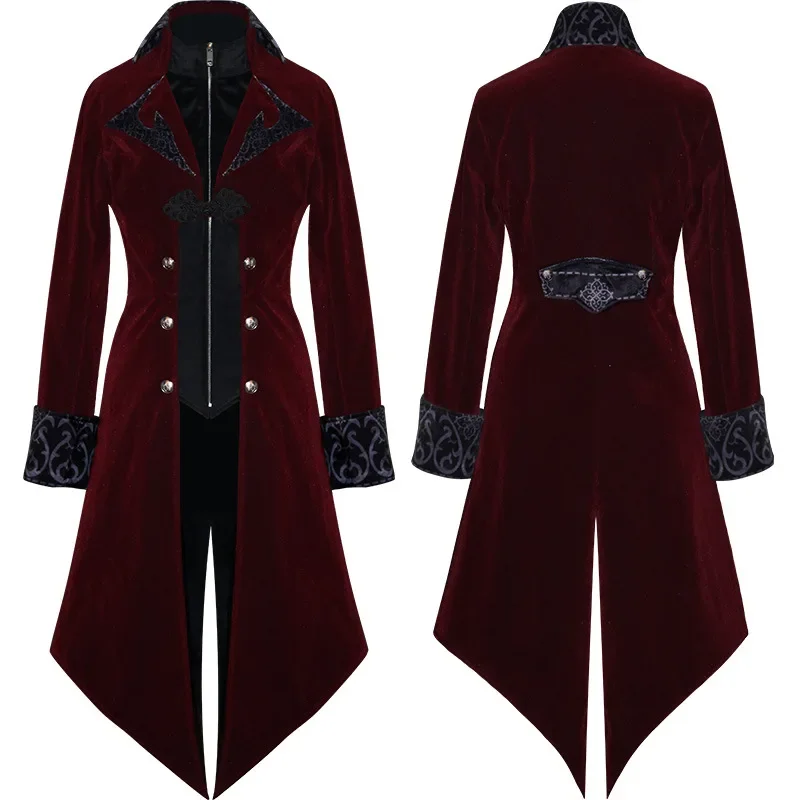 القرون الوسطى زي المحكمة التلبيب التوى سهرة عشاء سترة الرجال Steampunk معطف نحيف الساحر تأثيري هالوين كرنفال