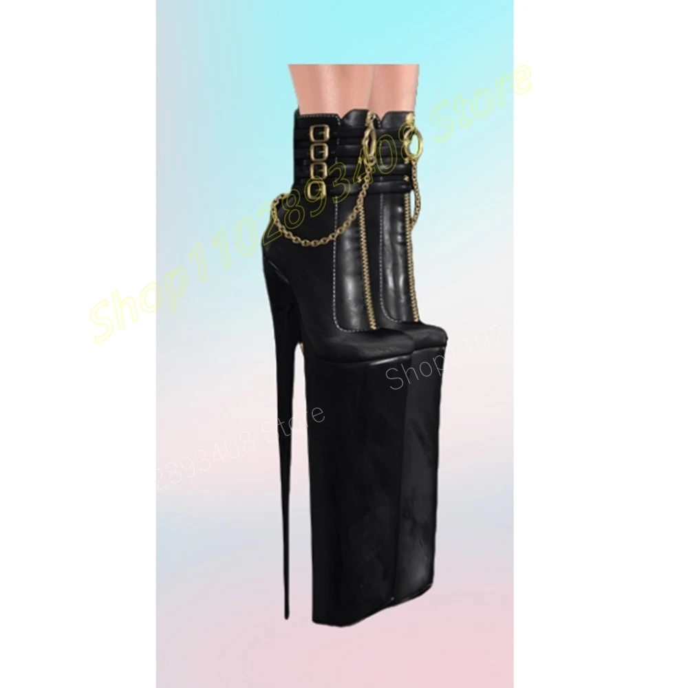 Extreme Heel Metal Chain Decor Boots Stiletto High Heel Front Zipper Buckle Strap Waterproof Sexy Women Shoes 2024 Para Mujere