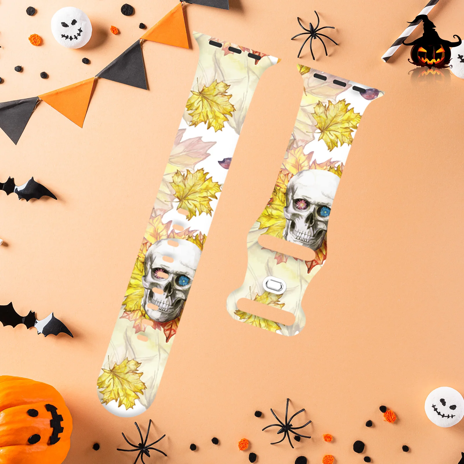 Halloween of Terror Silicone Printed Strap for Apple Watch 9 8 7 SE 6 Band Replaceable Bracelet for iWatch 45mm 44mm 42mm 41mm