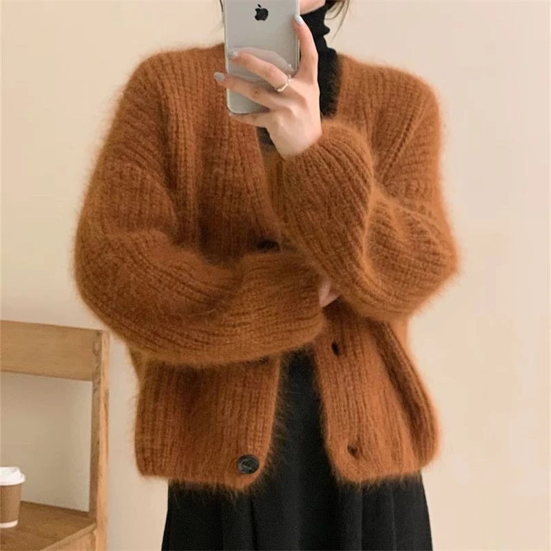 

V Neck Ladies Knit Sweaters Solid Wear To Work Harajuku Novelties in Korean Fashion Y2k Streetwear Hot Short Women's Cardigans