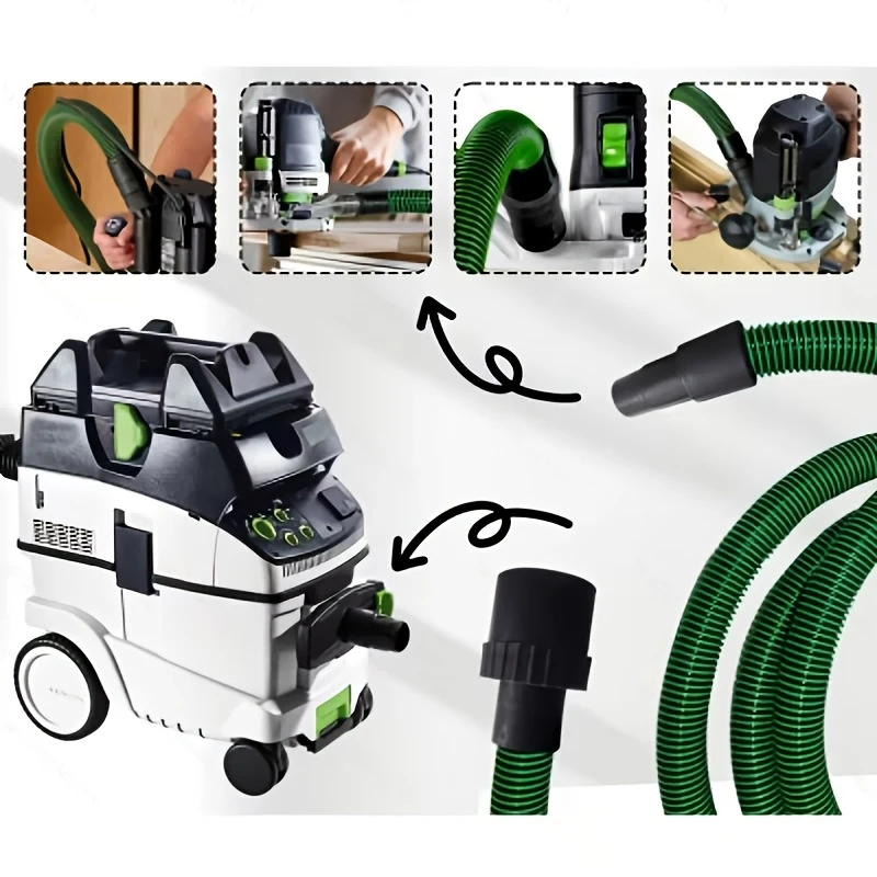 3.5/5/7m Universal Dry Sander Vacuum Hose, Anti-Static Threaded Flexible Dust Extraction Pipe with Fittings & Cleaning Accessori
