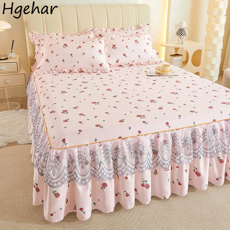 Bed Sheets Flat Lace Bedroom Printing Twin Queen Full Size Nordic Style Skin-friendly Non-slip Princess Adults Mattress Cover