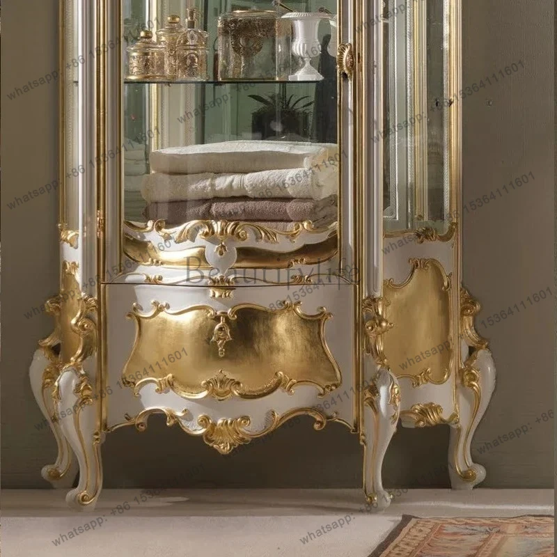 European single-door wine cabinet retro gold foil solid wood wine cabinet antique collection display  wine cabinet