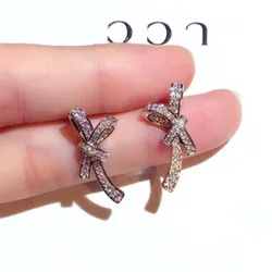 Free Shipping Jewelry Bow Earrings Cubic Zirconia Earrings Korean Fashion Jewelry Sexy Women's Girl Party Wedding Gift