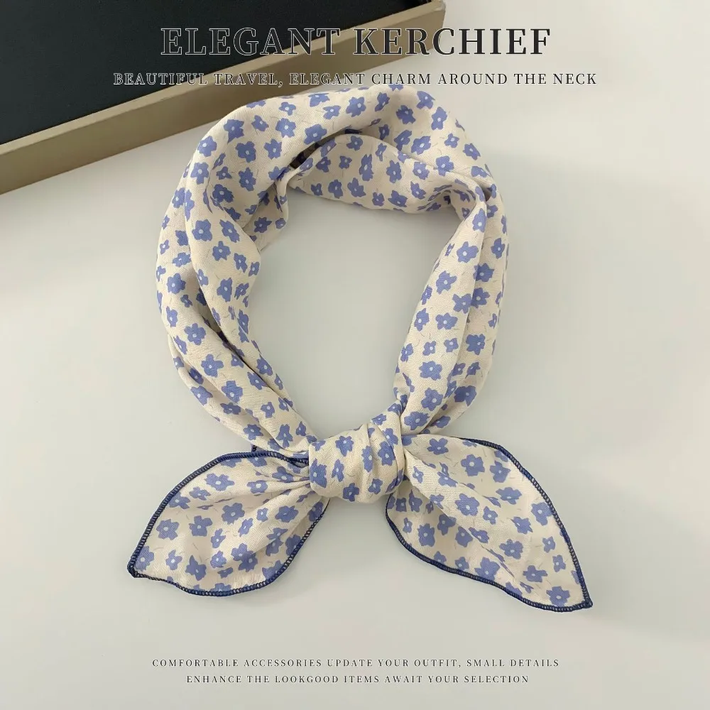 

Simple Cashew Small Square Scarf Cherry Flower Printed Silk Scarf Headband Floral Cotton Linen Print Scarves Beach