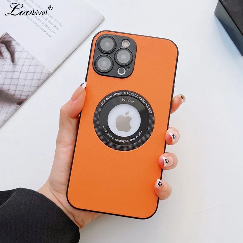 

Luxury Leather Logo Hole Case for iPhone 14 15 Pro Max 13 12 11 14pro Plus Glass Camera Film Protection Soft Shockproof Cover