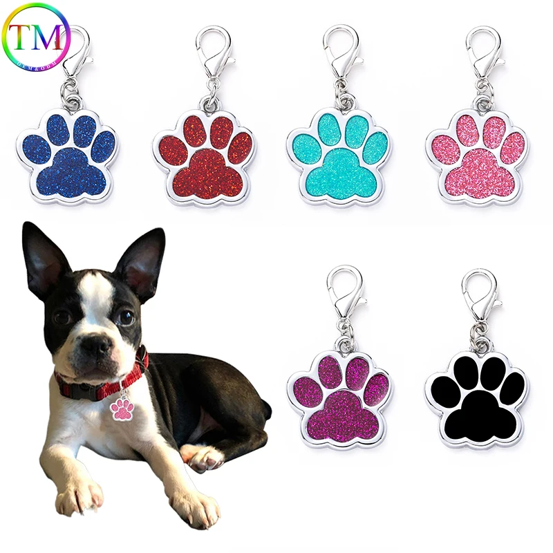 Personalized Dog Tags Engraved Cat Dog Puppy Pet ID Name Collar Tag Pendant Pet Accessories Paw Glitter Pendant Puppy Anti-lost