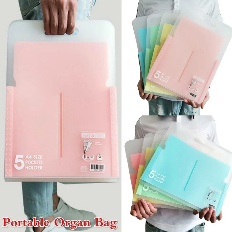 

Portable Organ Bag Document Bag File Folder Expanding Wallet 5 Grid A4 Organizer Paper Holder Office School Supplies Gift