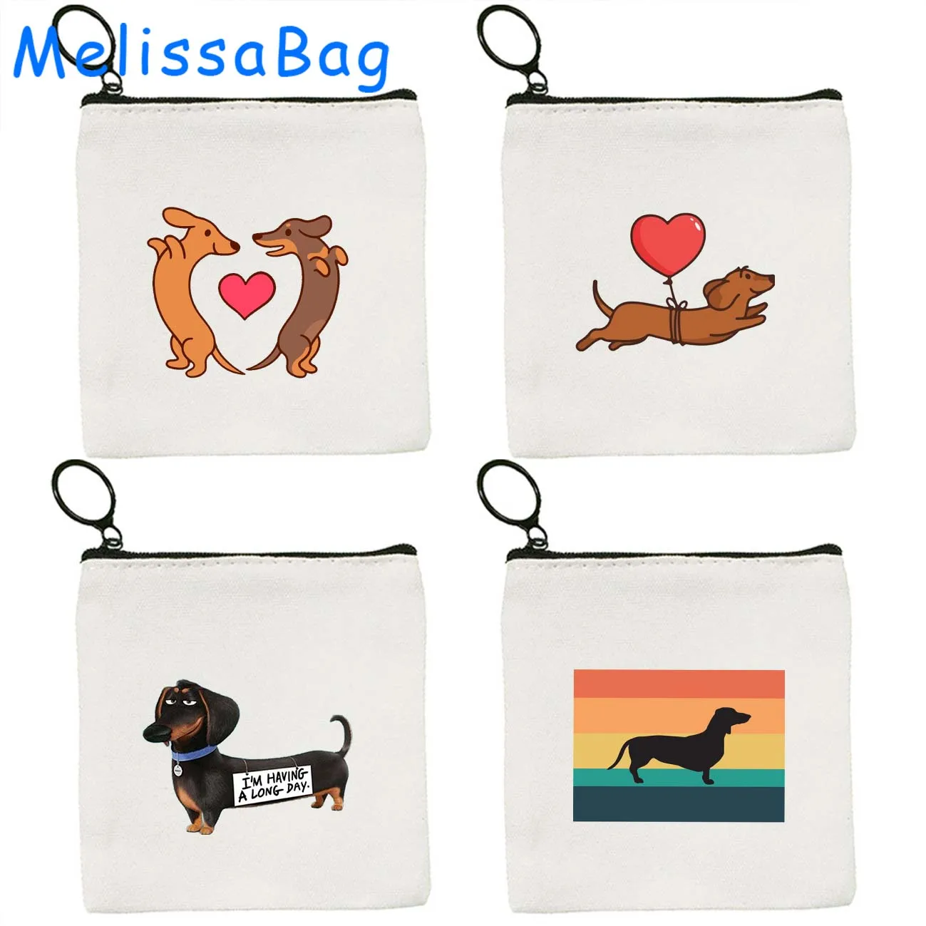 Funny Tan Smooth Dachshund Dog Mom Art Lover Gifts Cute Pet Cartoon Wiener Dog Pupy Canvas Coin Purse Key Case Bags Zipper Pouch