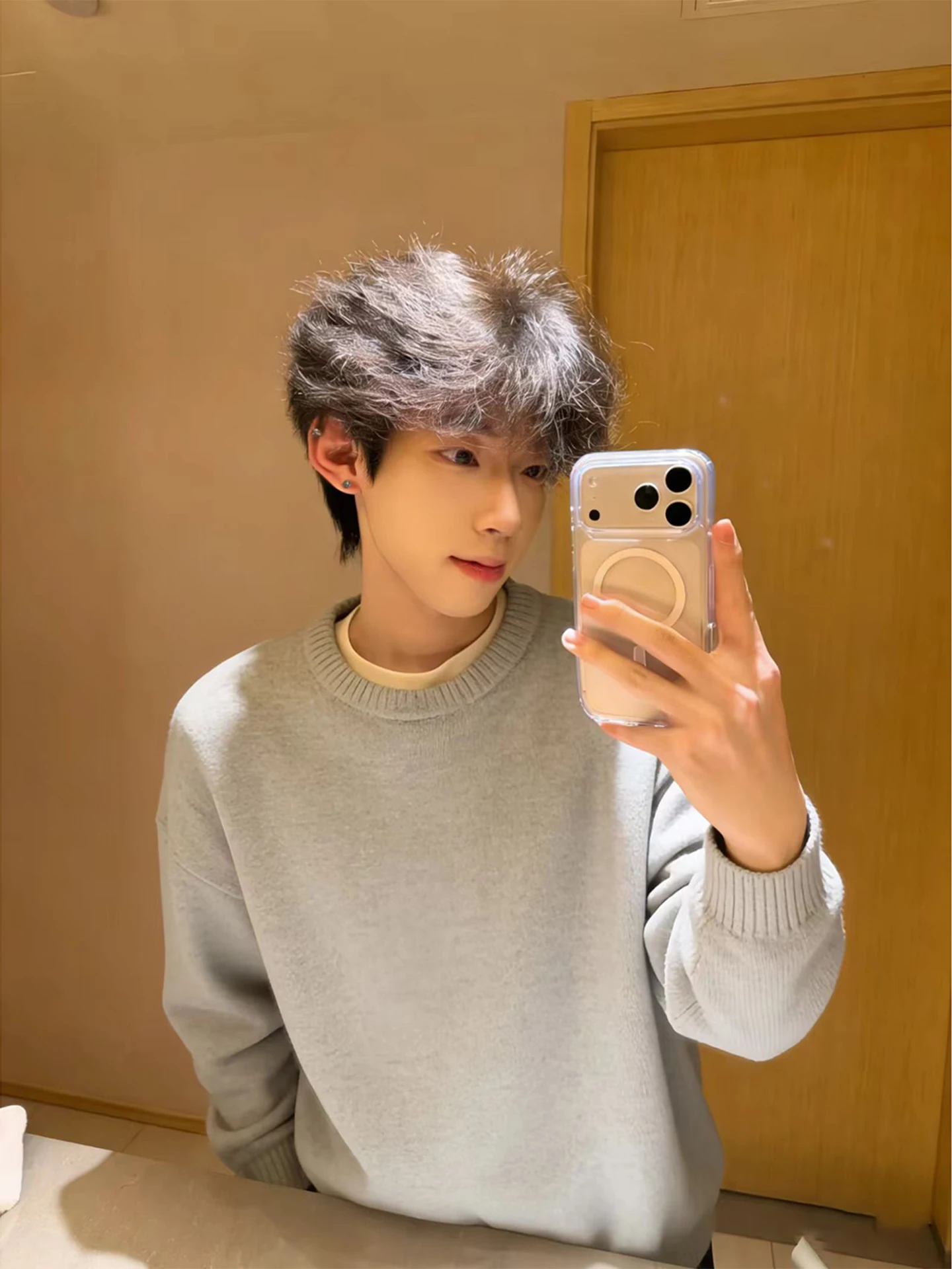 

Мужской джемпер Cleanfit с круглым вырезом, на флисовой подкладке, повседневный, свободного кроя, теплый, с длинным рукавом, в стиле футболки, для ношения под одеждой, серый цвет