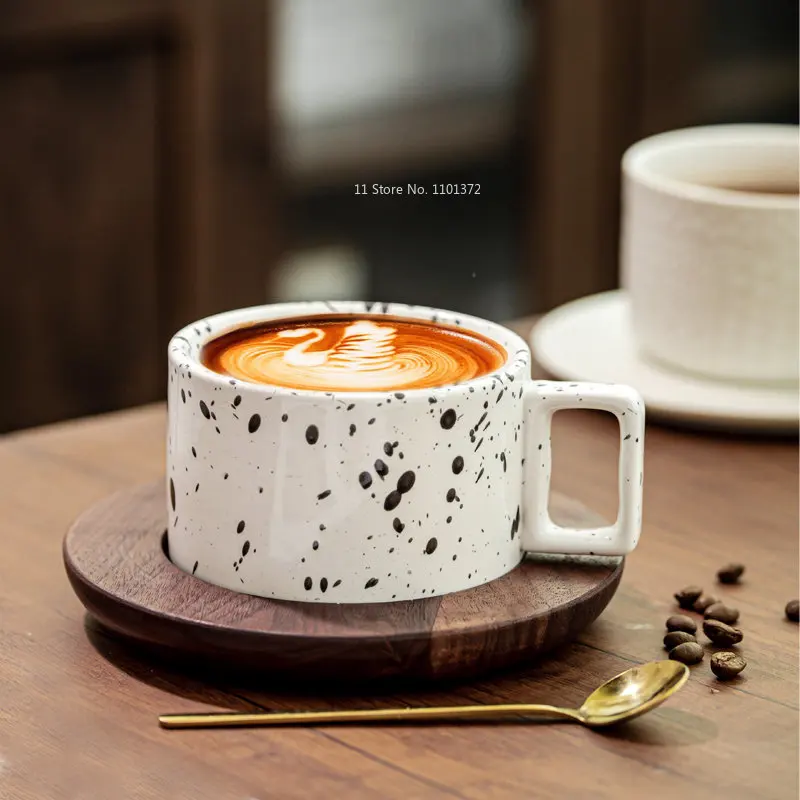 American Style Coffee Pull Cup Spoon Set Luxury Letter Ceramic Tea Cup Delicate Office Mug Solid Wood Coaster Home Gifts