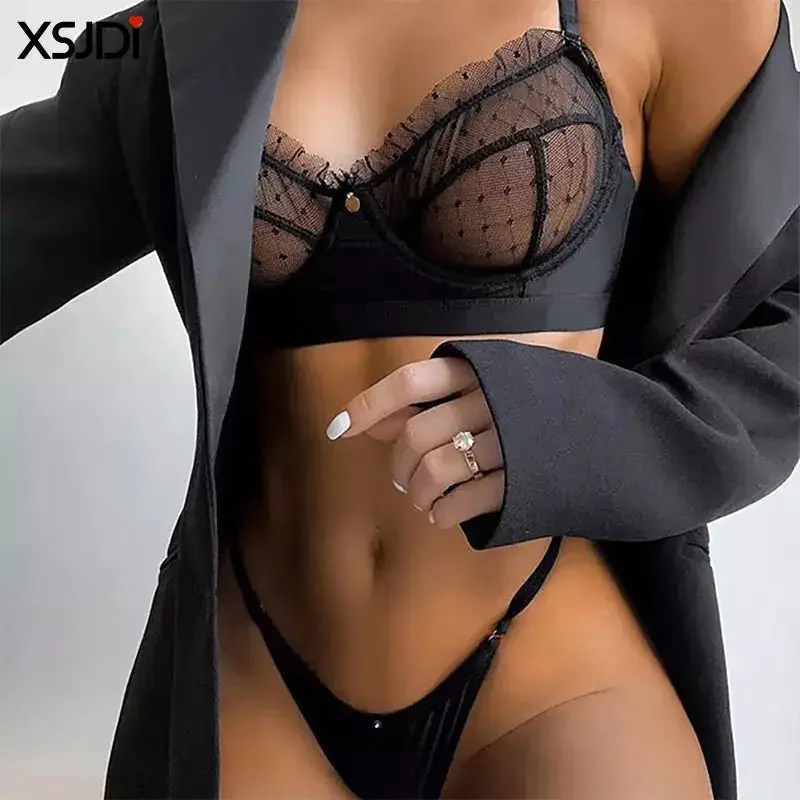 

Women's Sexy Lace Lingerie Set Mesh Transparent Bra Set Underwear Thong Sexy Women's Underwear Set Ruffled Lace Underwear
