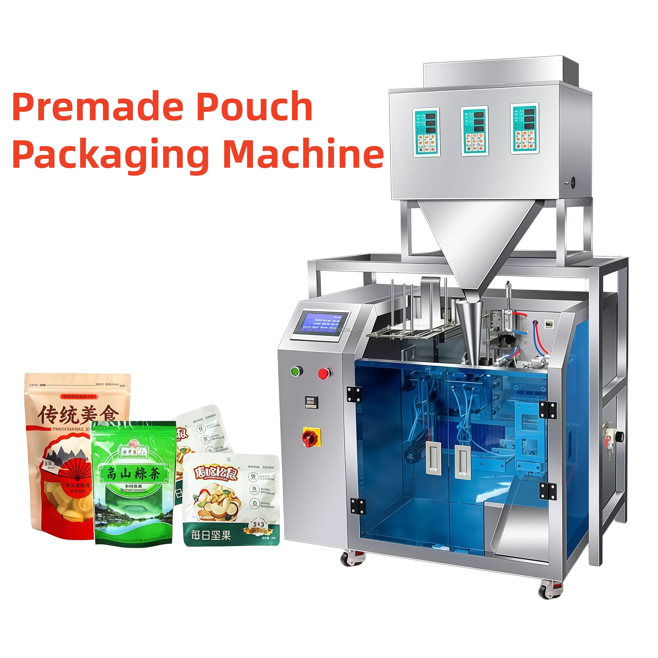 High Speed Fully Automatic Premade Pouch Filling & Sealing Machine for Granules, Coffee Beans and Nuts, Support Zipper Bag