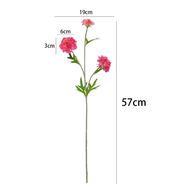 4/10 Stück 57 cm künstliche 3-Köpfige Bernsteinfarbene Scabiosa-Zweige, Seiden-Blumen, weiße Scabiosa-Simulationsblumen, Gartendekoration – Detail 1