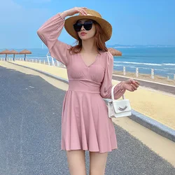 Women's Swimsuit Split Body Whitening Slimming Long-sleeved Sun Protection 2025 New Conservative Belly-covering Slightly
