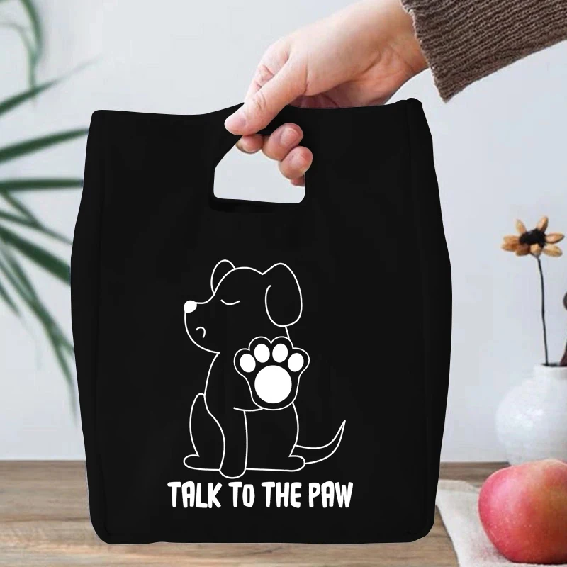 Peace Love Dogs Pattern Cooler Lunch Box Portable Insulated Canvas Lunch Bag Thermal Food Women Kids Funny Dog Paw Lunch Bags