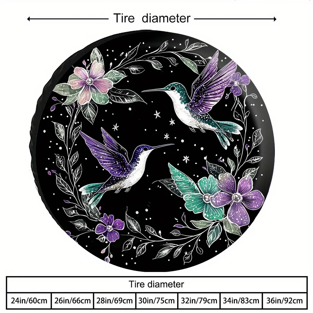 Hummingbird Floral Tire Cover Waterproof Polyester Outdoor Spare Wheel Protector for Jeep SUV