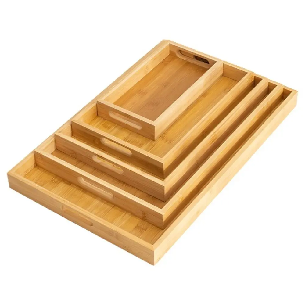 Decorate Tray Rectangular Bamboo Wooden Tray Natural Wood With Handle Food Storage Trays Dessert Pallet Bathroom