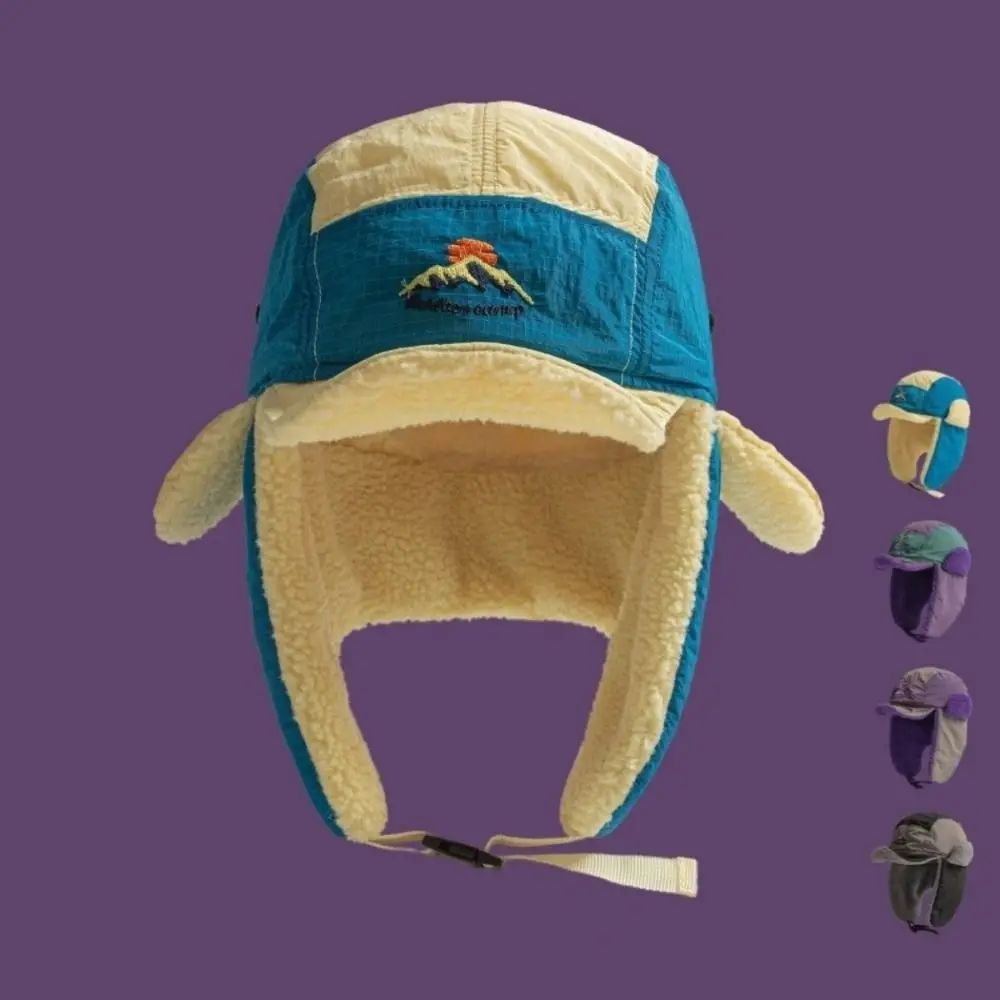 

Embroidered Lei Feng Caps Color Matching Winter Outdoors Bomber Hats Thickened Extended Ear Protection Hat for Men Women