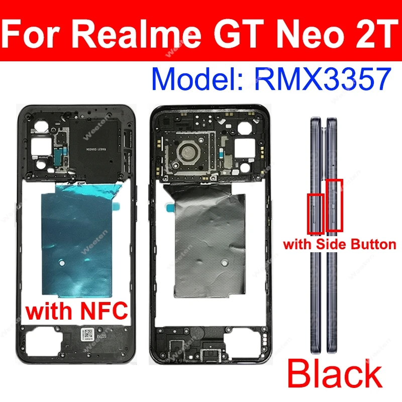 Realme GT NEO 2 2T Neo 3 GT Neo 플래시 5G 중간 프레임 하우징 중간 프레임 홀더(사이드 버튼 부품 포함)