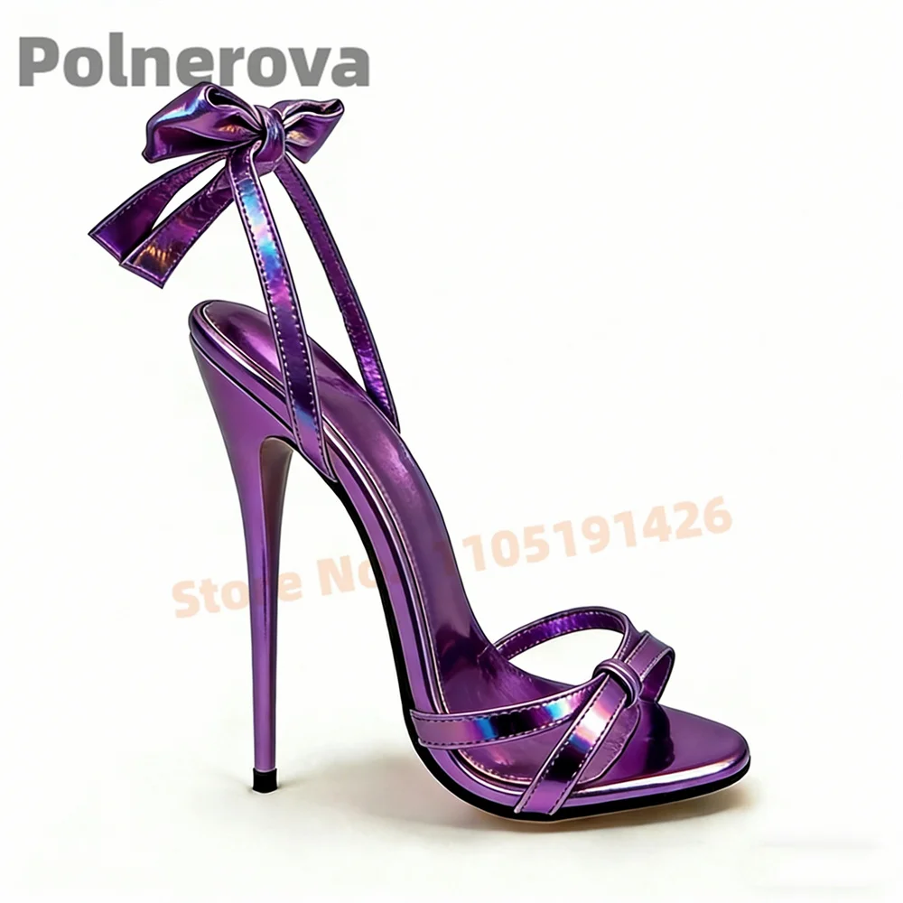 Women's Metallic Leather Butterfly Knot Sandals High Heels Open Toe Ankle Strap Stiletto Fashion Party Dress Shoes Summer New